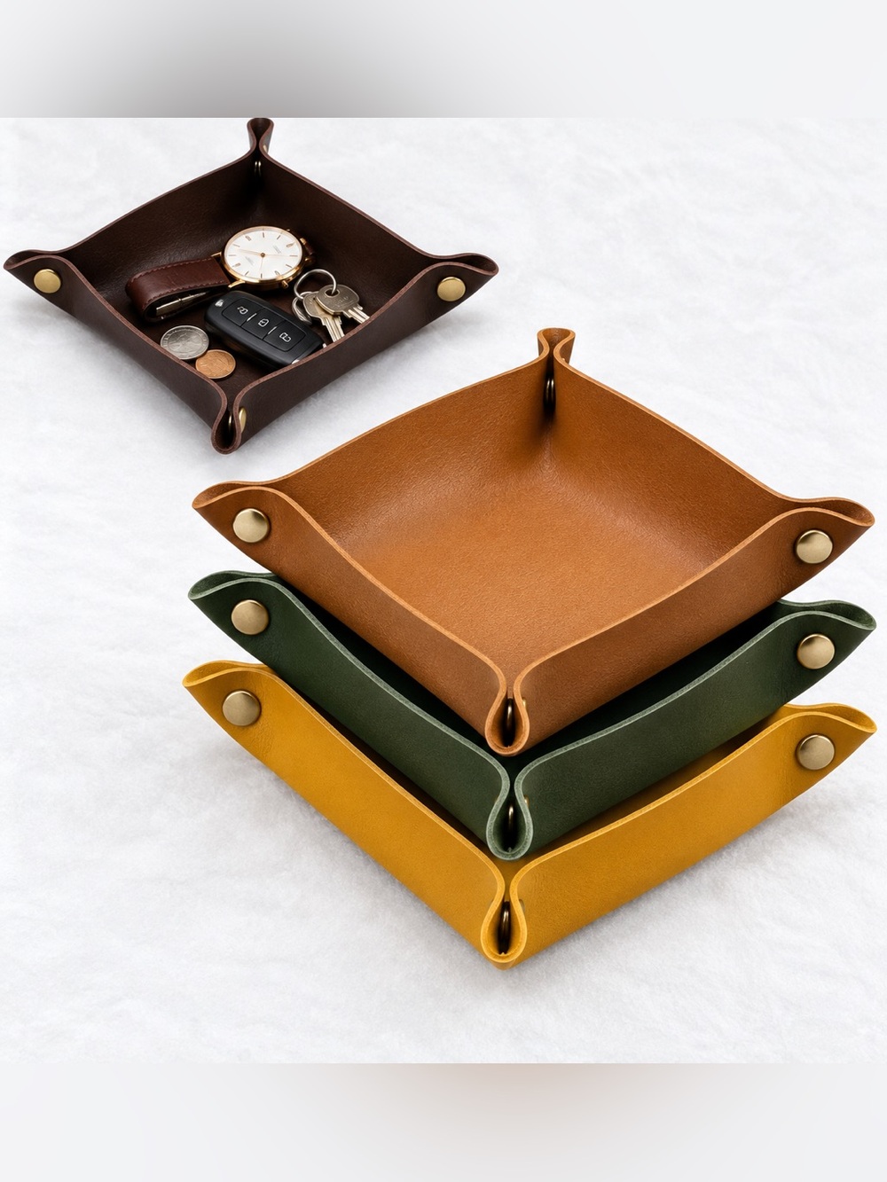 Faux Leather Valet Tray Snap Corner Catchall Organizer 7x7